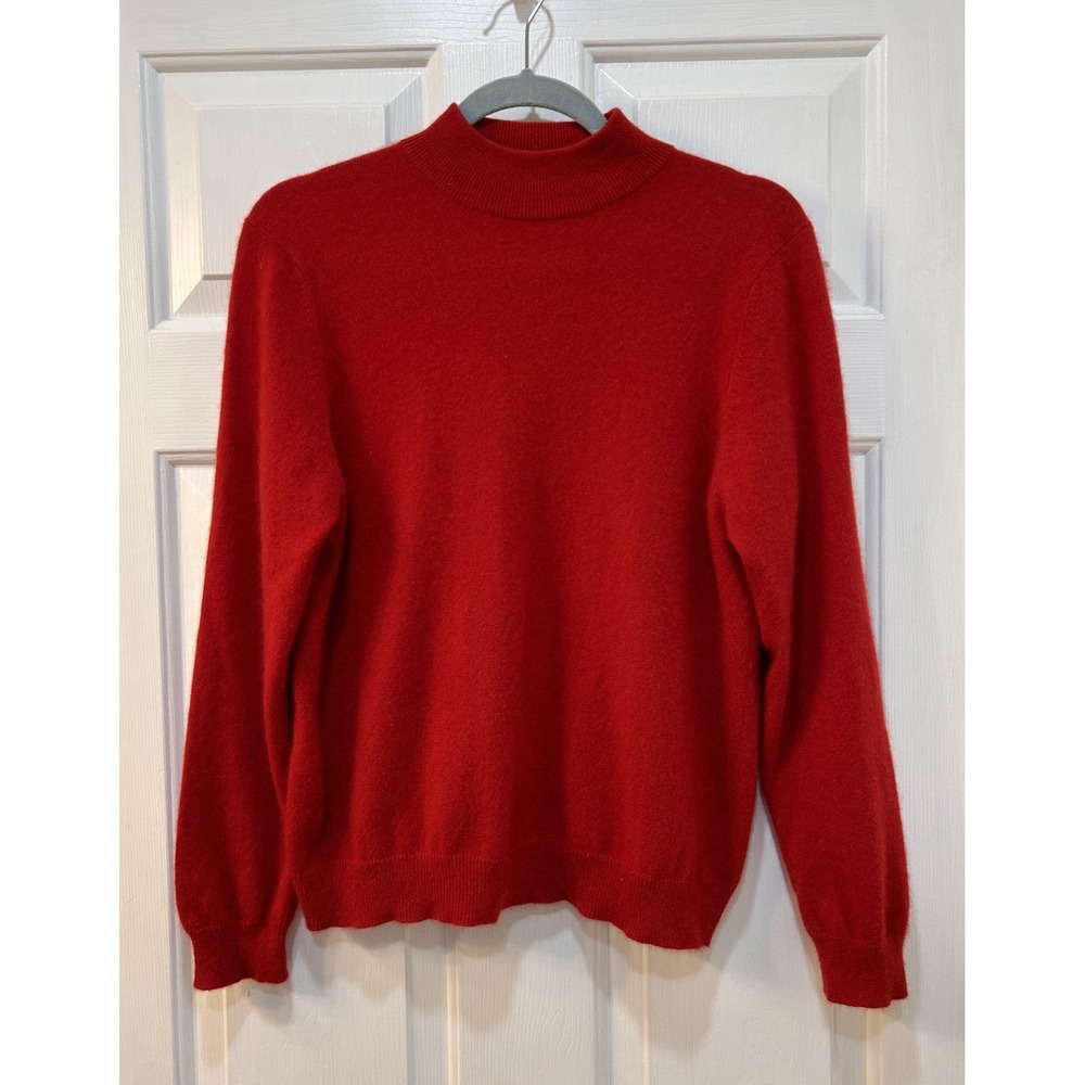 Charter Club 100% Cashmere Mock Neck Sweater Size M Petite Holiday Red Festive